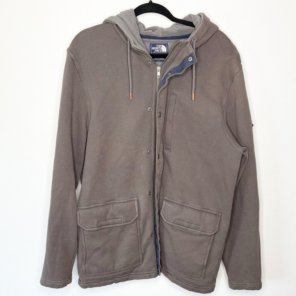The North Face Mens Size L Full Zip Fleece Hoodie Jacket Gray Brown Gorpcore